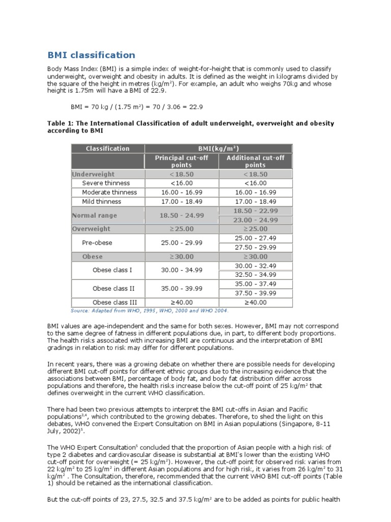 BMI Classification | PDF | Body Mass Index | Obesity