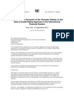 Address On The Occasion of The Thematic Debate On The Role of Credit Rating Agencies in The International Financial System