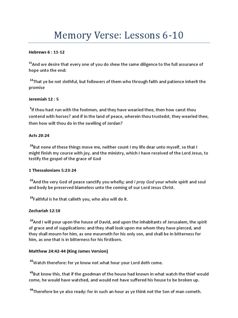 Bible Memory Verses: Lessons 6-10 | PDF