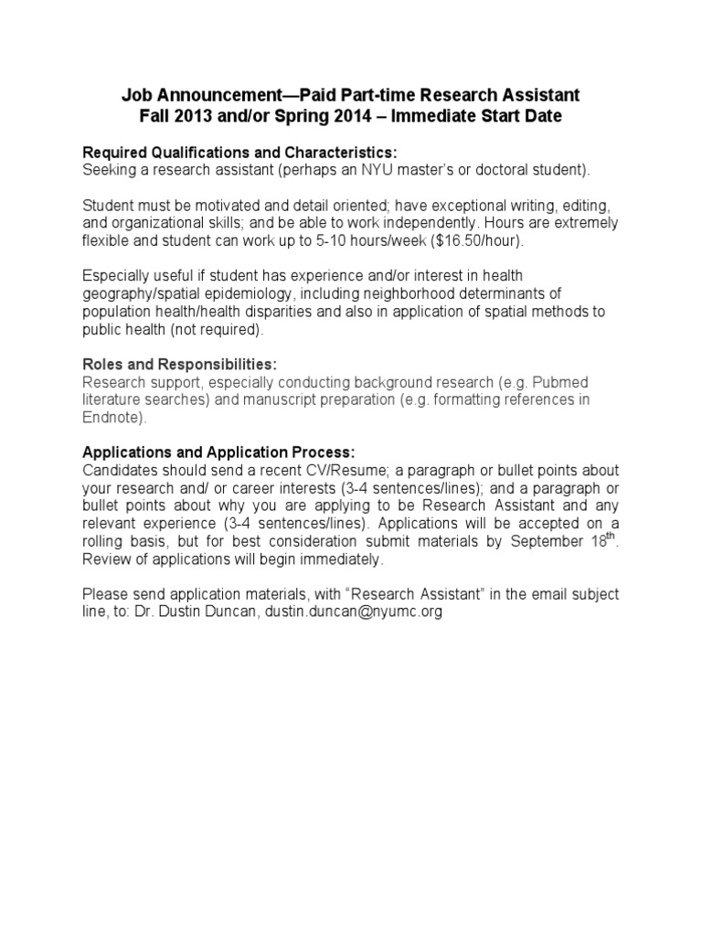 Part-time Research Assistant Job Opening | PDF | Self-Improvement