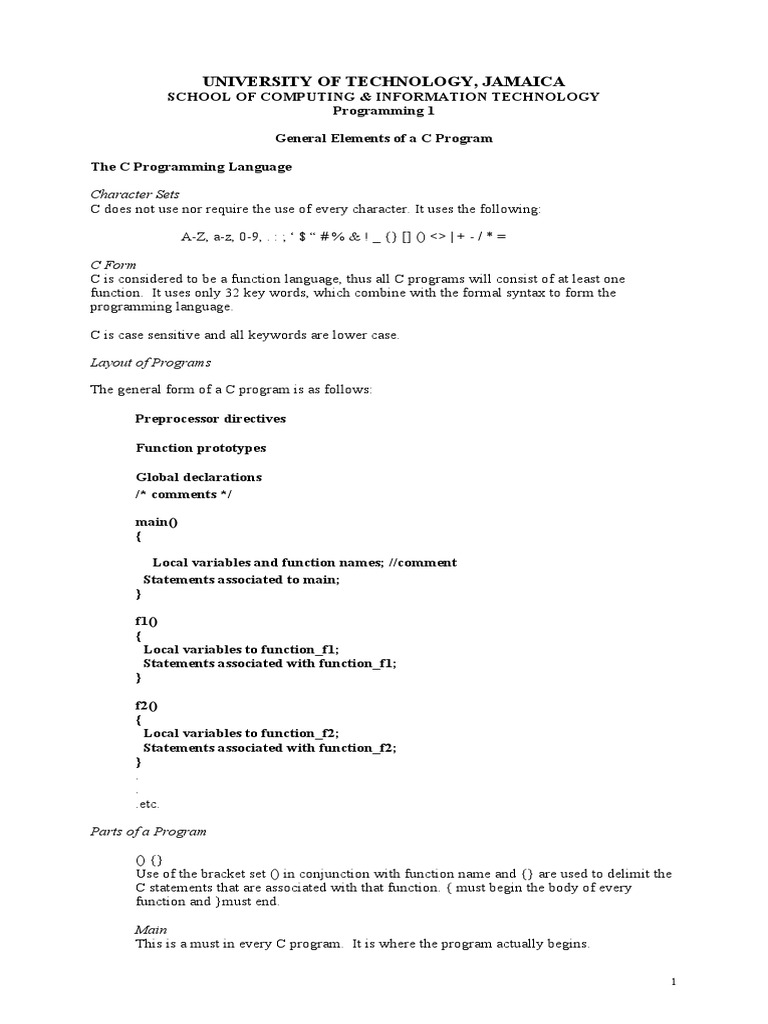 General Elements of A C Program | PDF | C (Programming Language ...