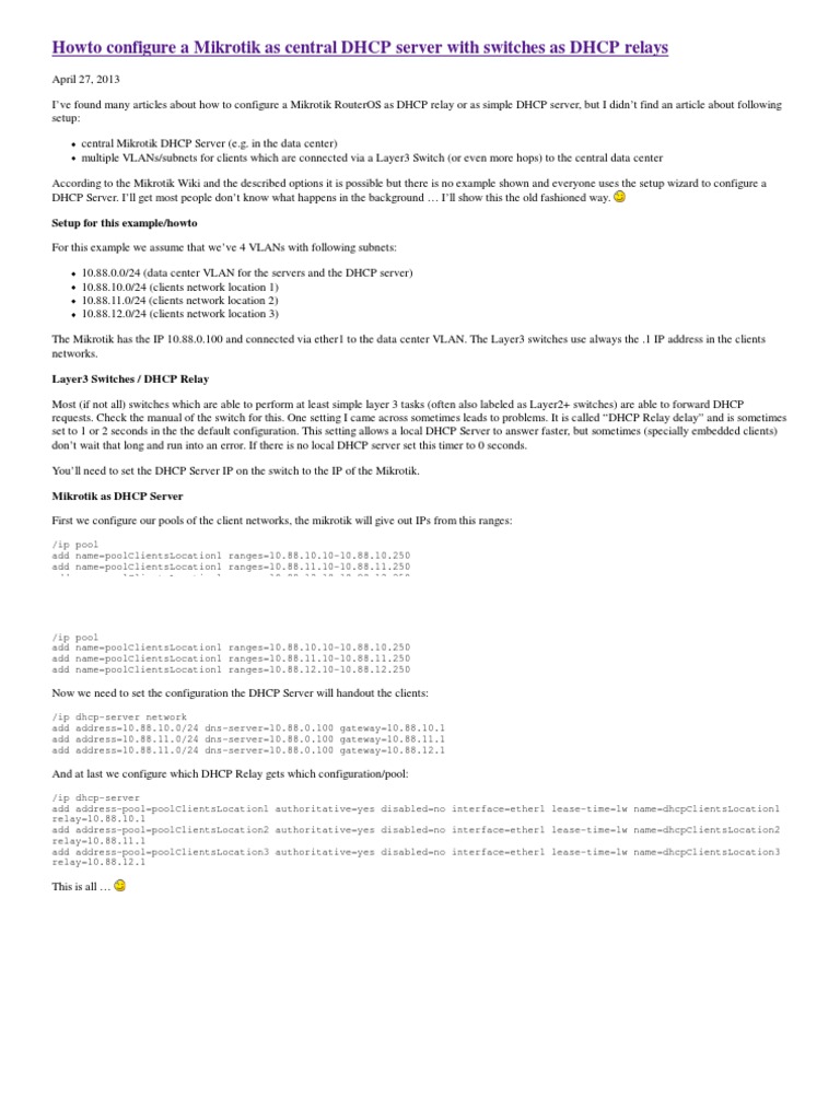 Configuring Mikrotik DHCP Server Setup | PDF | Ip Address | Computer ...