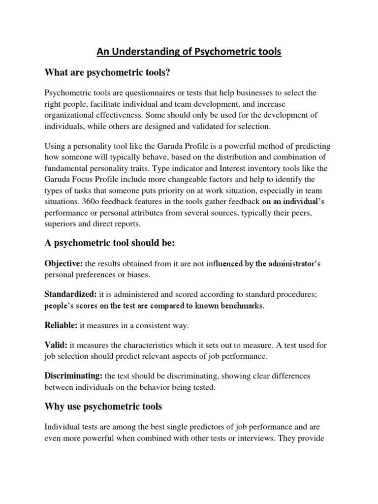 Understanding Psychometric Tools | PDF | Psychometrics | Competence ...