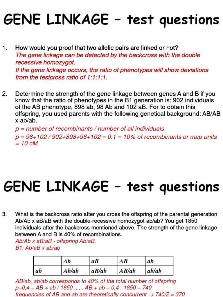 Gene Linkage Test Questions | PDF | Genetic Linkage | Zygosity