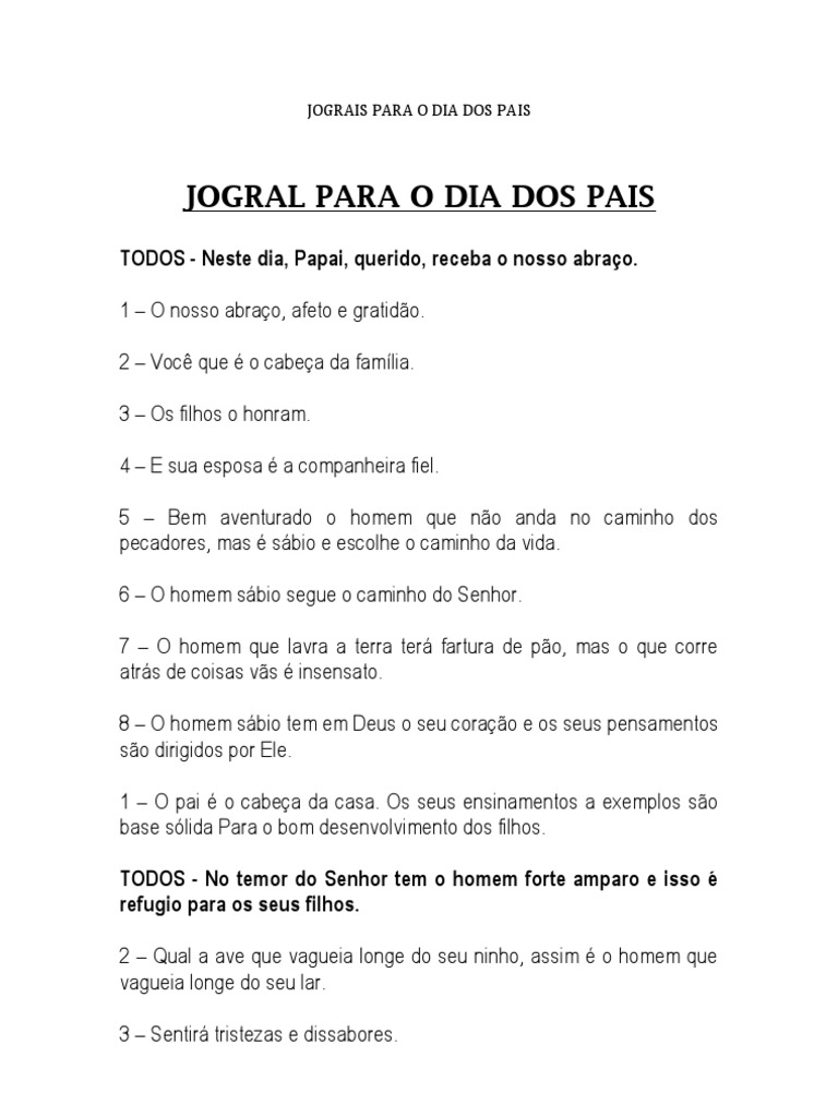 Jogral Evangélico para o Dia dos Pais | PDF | Davi | Sabedoria