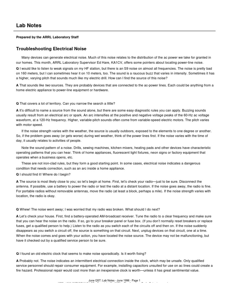 Troubleshooting Electrical Noise Sources | PDF | Antenna (Radio ...