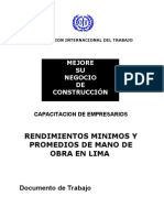 Rendimientos mínimos y promedios de mano de obra en Lima