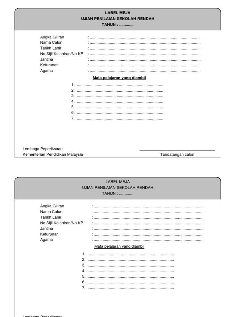 Label Meja Kosong  PDF