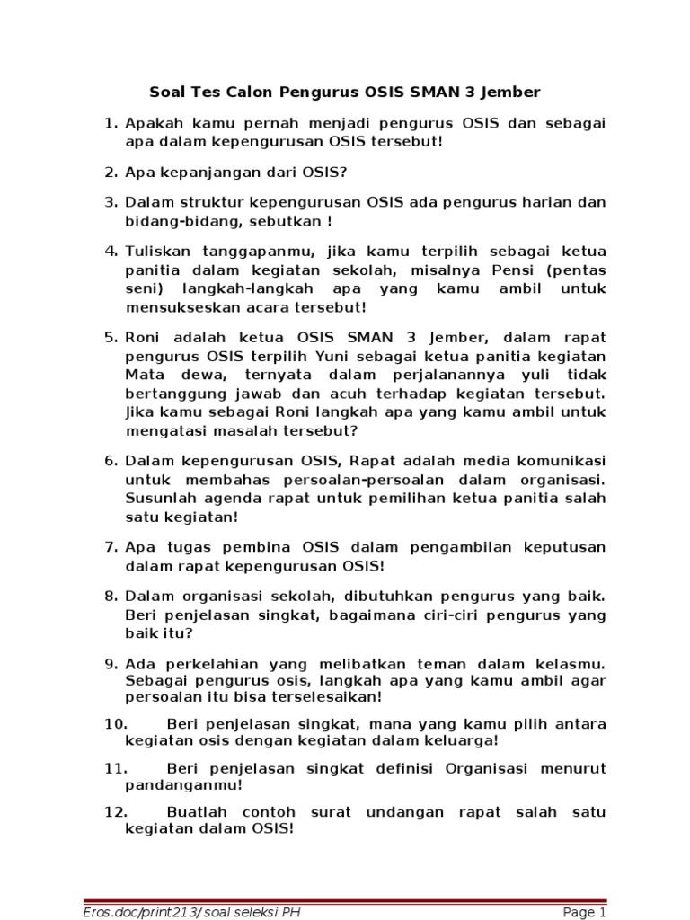 Contoh Soal Kepemimpinan Osis