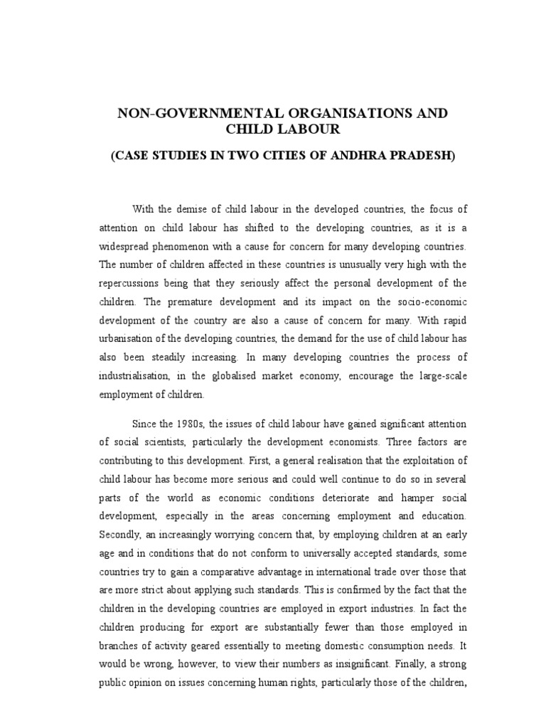 Non-Governmental Organisations and Child Labour: (Case Studies in Two ...