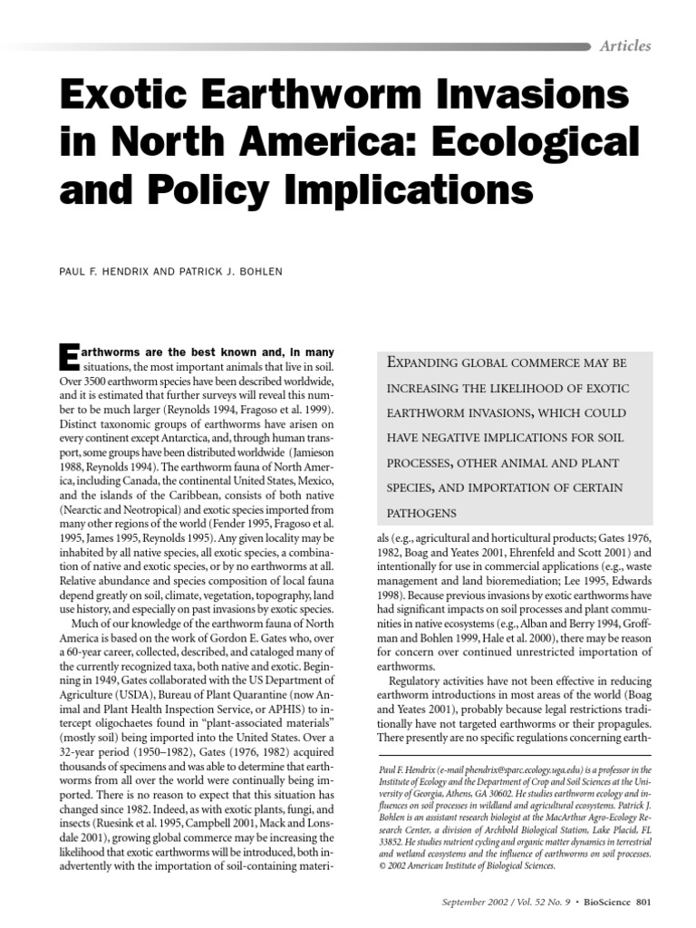 Bioscience 2002 Boh Len Earthworms Policy | PDF | Invasive Species ...