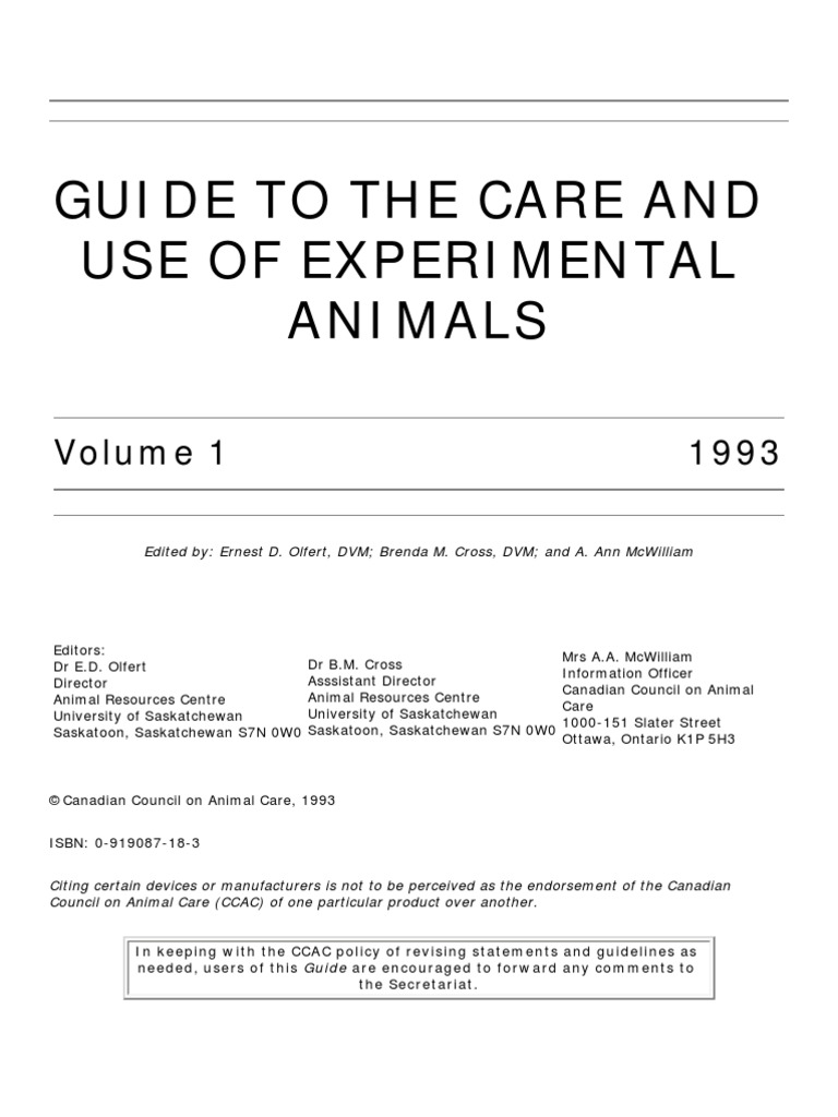 Guide To The Care and Use of Experimental Animals | PDF | Animal ...