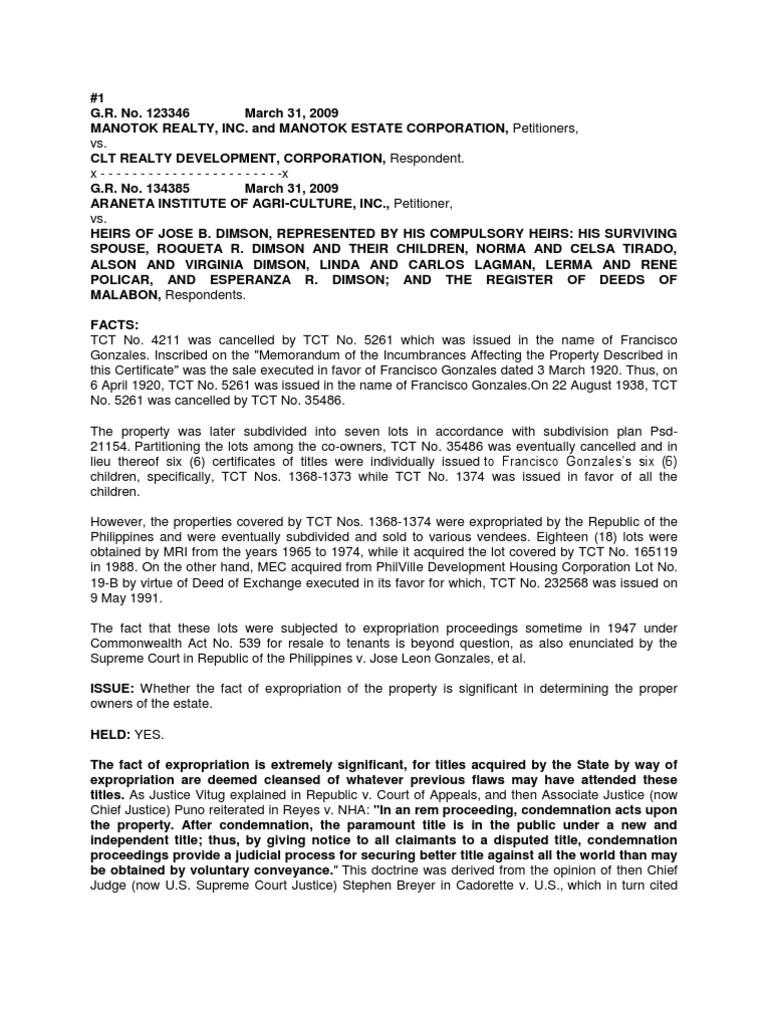Manotok Vs Clt Docx Eminent Domain Supreme Court Of The United States