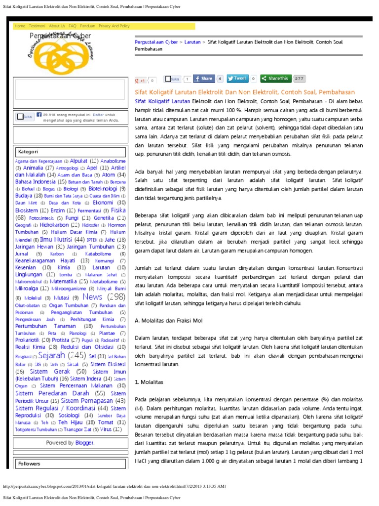 Sifat Koligatif Larutan Elektrolit Dan Non Elektrolit