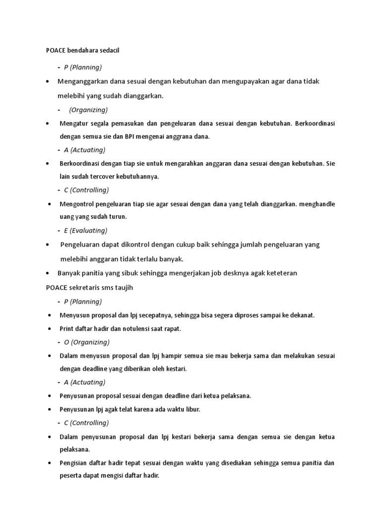 Manajemen Anggaran dan Administrasi POACE | PDF