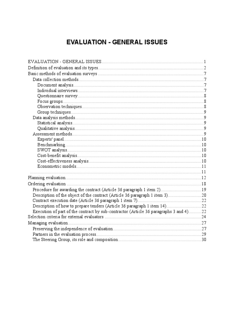 Evaluation - General Issues | PDF | Data Analysis | Evaluation