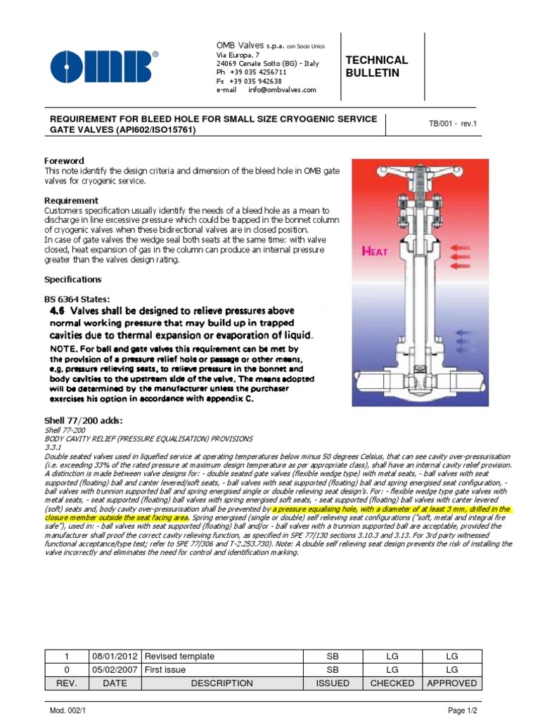 Technical Bulletin Requirement For Bleed Hole For Small Size Cryogenic