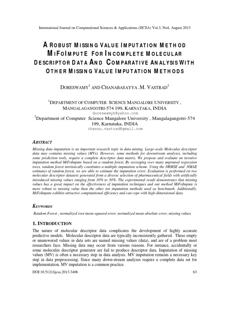 A Robust Missing Value Imputation Method Mifoimpute For Incomplete ...