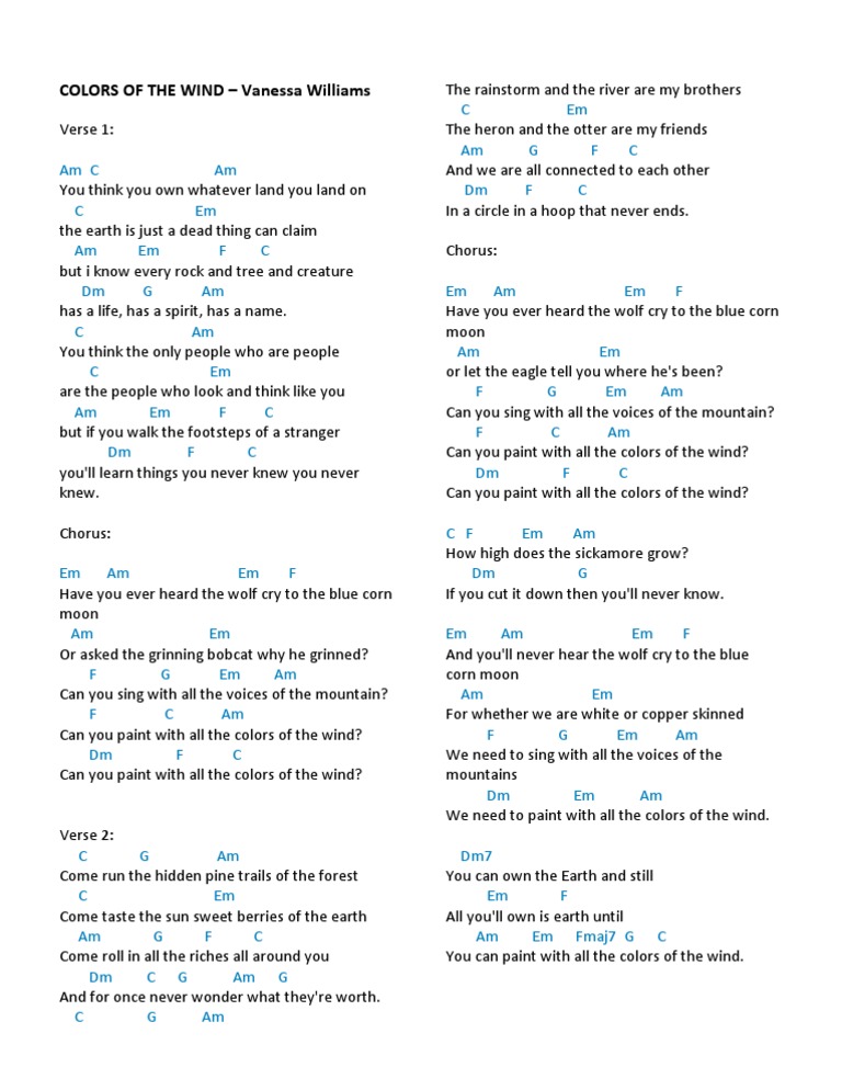 Colors of the Wind Chords