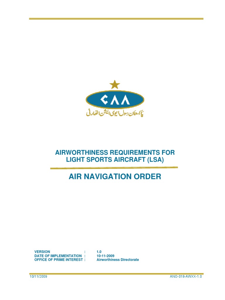 Air Navigation Order Airworthiness Requirements For Light Sports Aircraft (Lsa) PDF