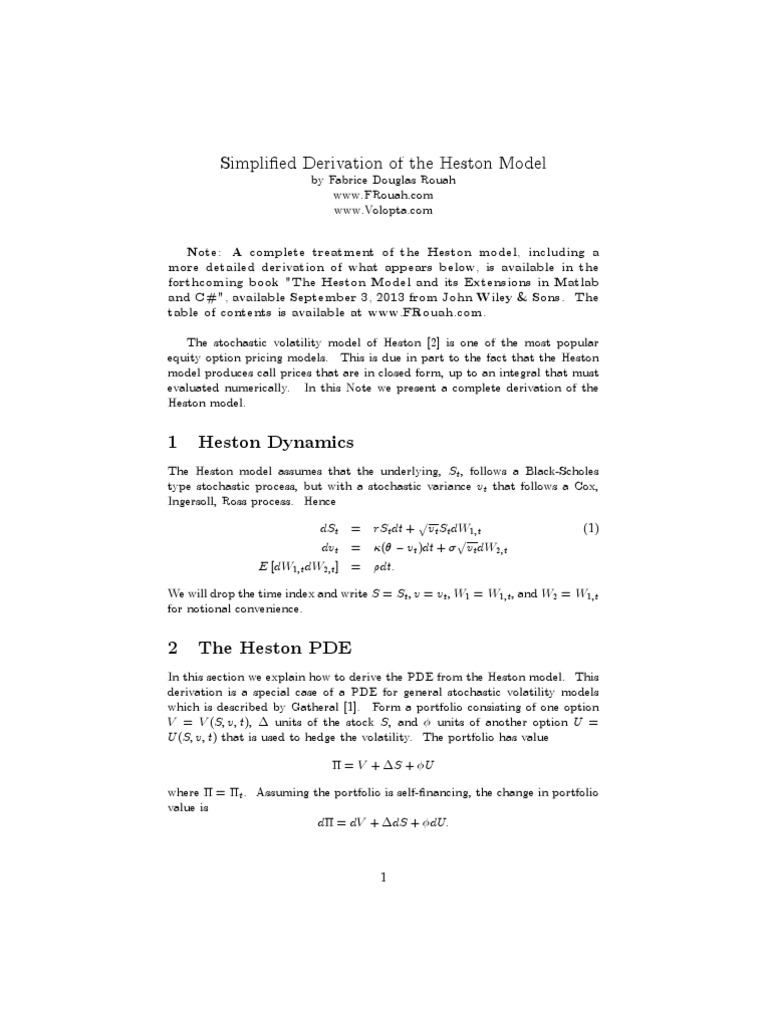 Simplified Heston Model Derivation | PDF | Partial Differential ...