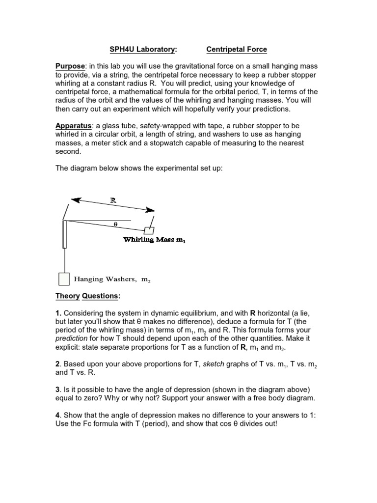 SPH4U Centripetal Force Lab PDF PDF Orbit Mass