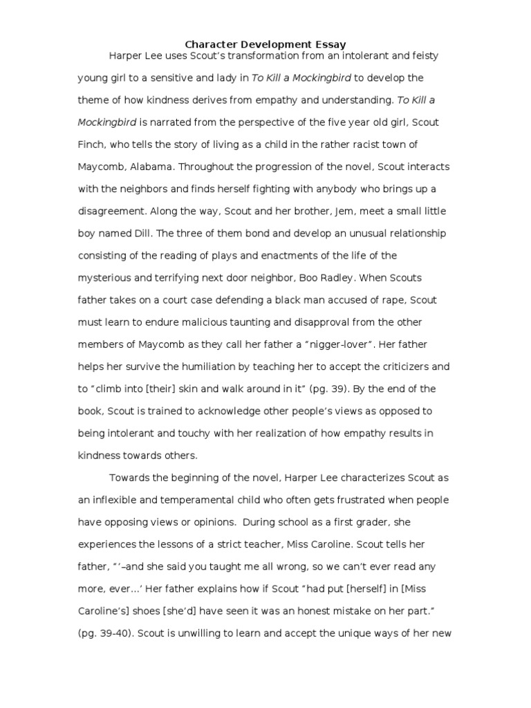To Kill A Mockingbird Character Development Essay PDF To Kill A Mockingbird