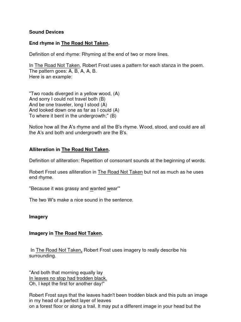 Road Not Taken Pdf Rhyme Poetry