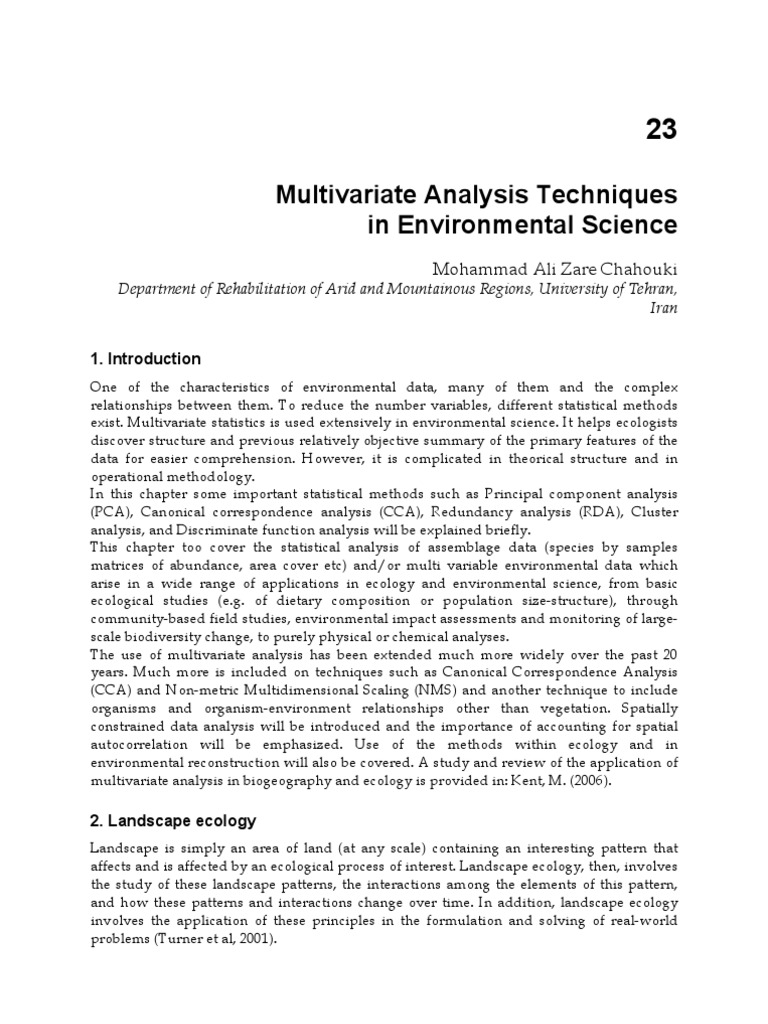 InTech-Multivariate Analysis Techniques in Environmental Science | PDF
