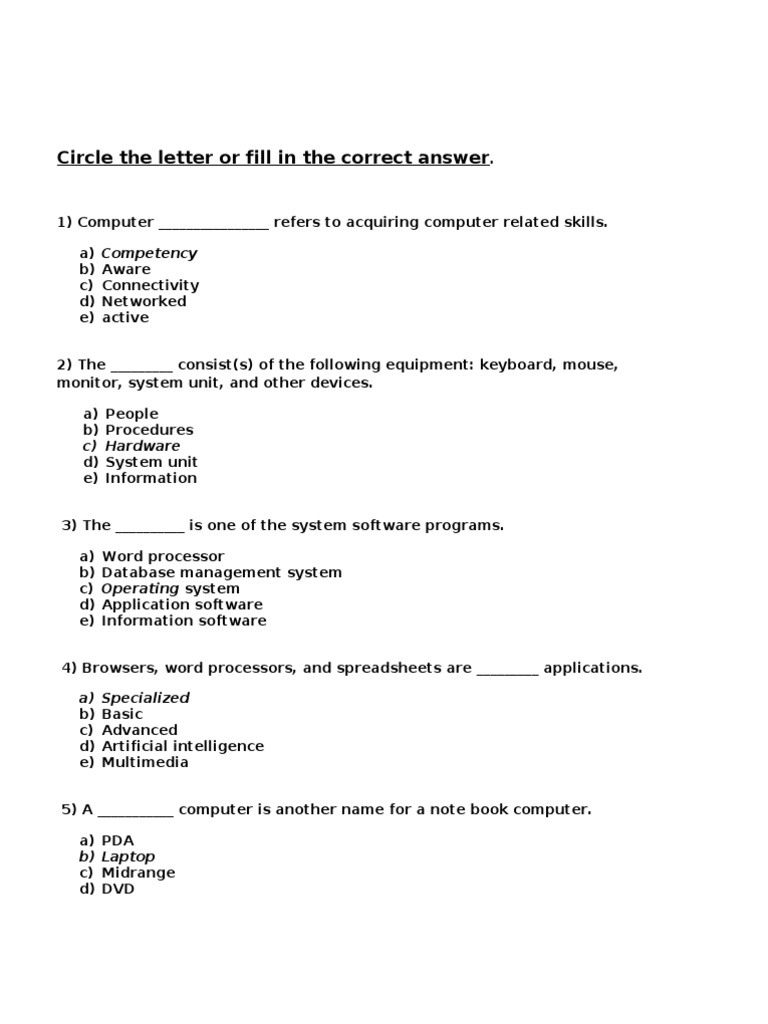 Computer Skills Assessment Test Answers | PDF | Communications ...