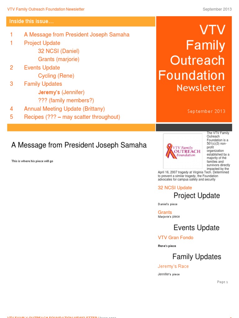 VTV Family Outreach Foundation Update | PDF