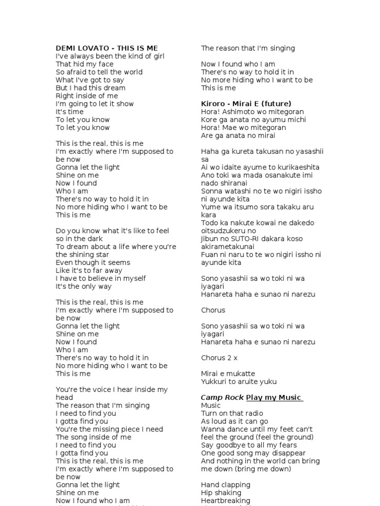 Demi Lovato This Is Me Camp Rock Play My Music PDF Leisure