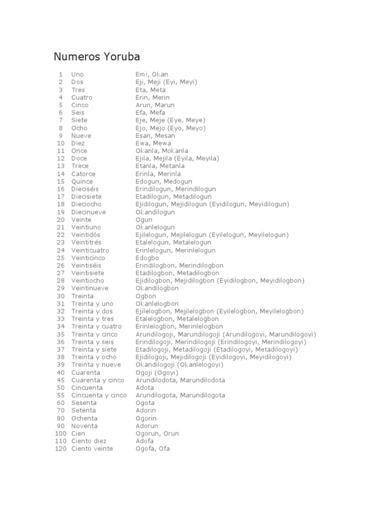 Números en Yoruba del 1 al 100 | PDF