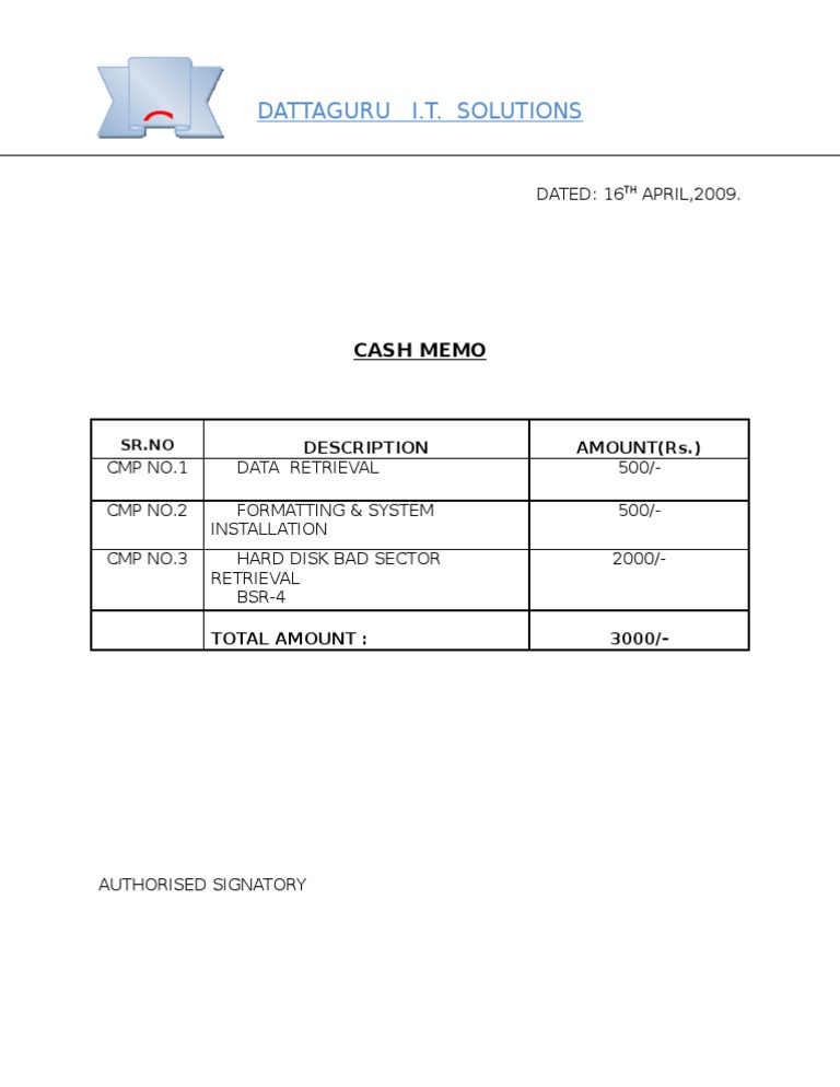 IT Services Cash Memo - April 2009 | PDF | Technology & Engineering