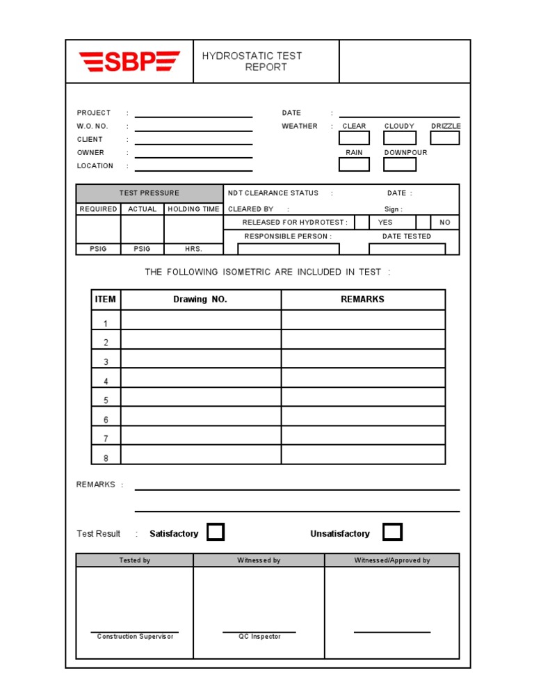 Hydrostatic Test Report Summary | PDF