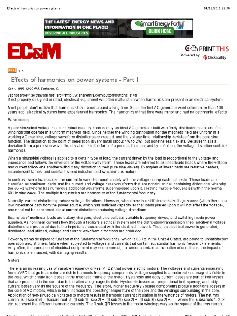 Effects of Harmonics On Power Systems | PDF | Capacitor | Transformer