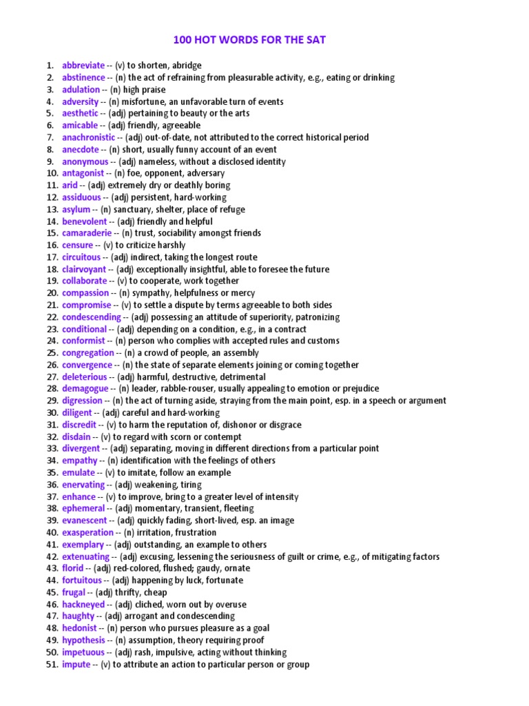 Top 100 SAT Vocabulary Words | PDF | Psychological Concepts
