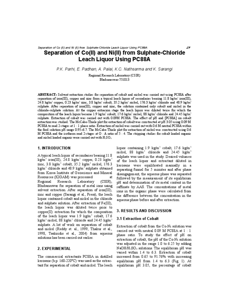 Cobalt and Nickel Separation via PC88A | PDF | Chemical Equilibrium ...