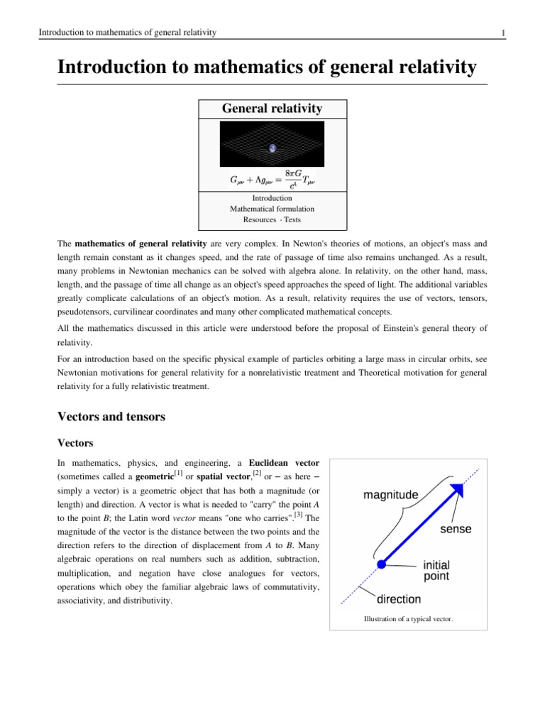 Introduction To Mathematics of General Relativity | PDF