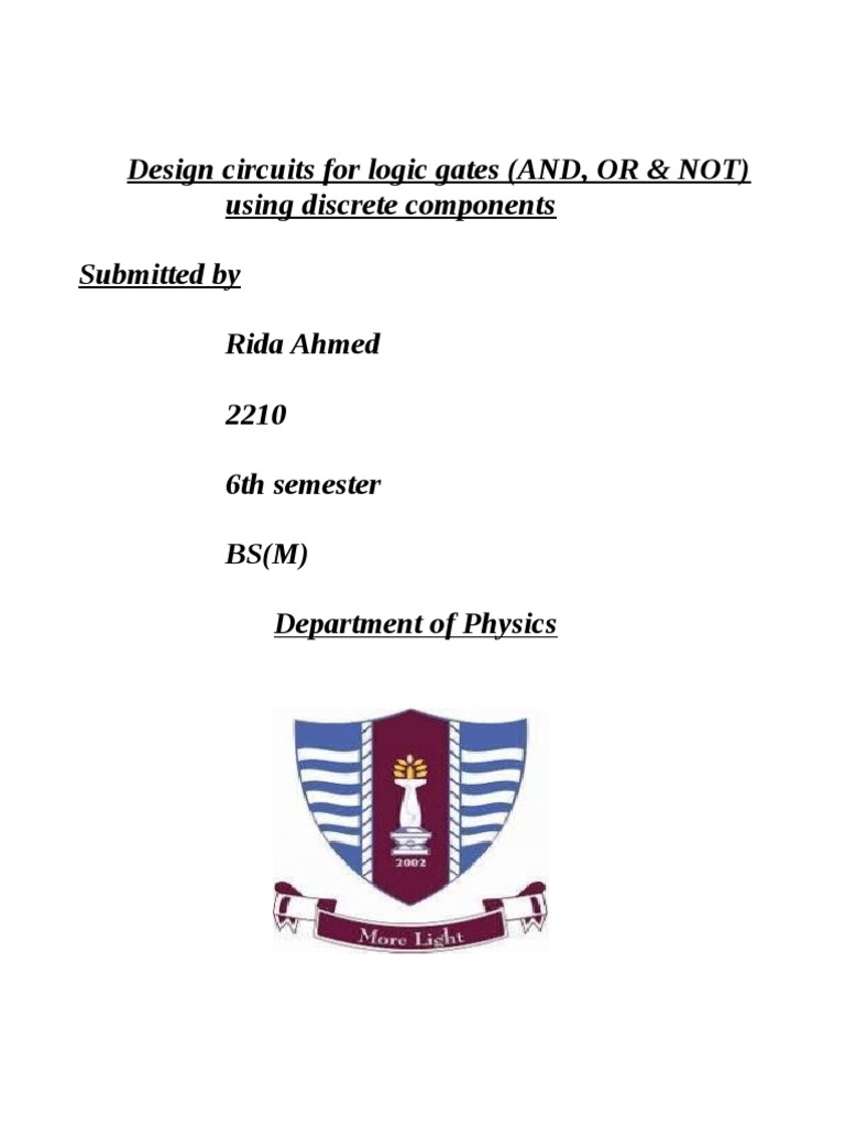 Design Circuits For Logic Gates (AND, OR & NOT) Using Discrete ...