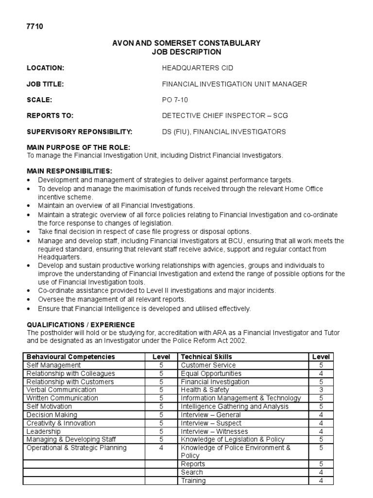 7710 Financial Investigation Unit Manager | PDF | Police | Employment