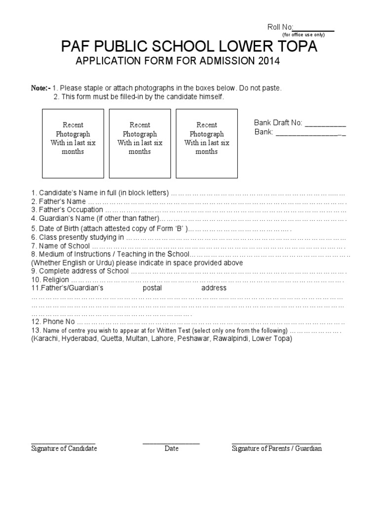 PAF Lower Topa Admission Form 2025 | PDF