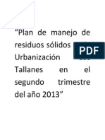 Plan de Manejo de Residuos Sólidos en La Urbanización Los Tallanes Del Año 2013