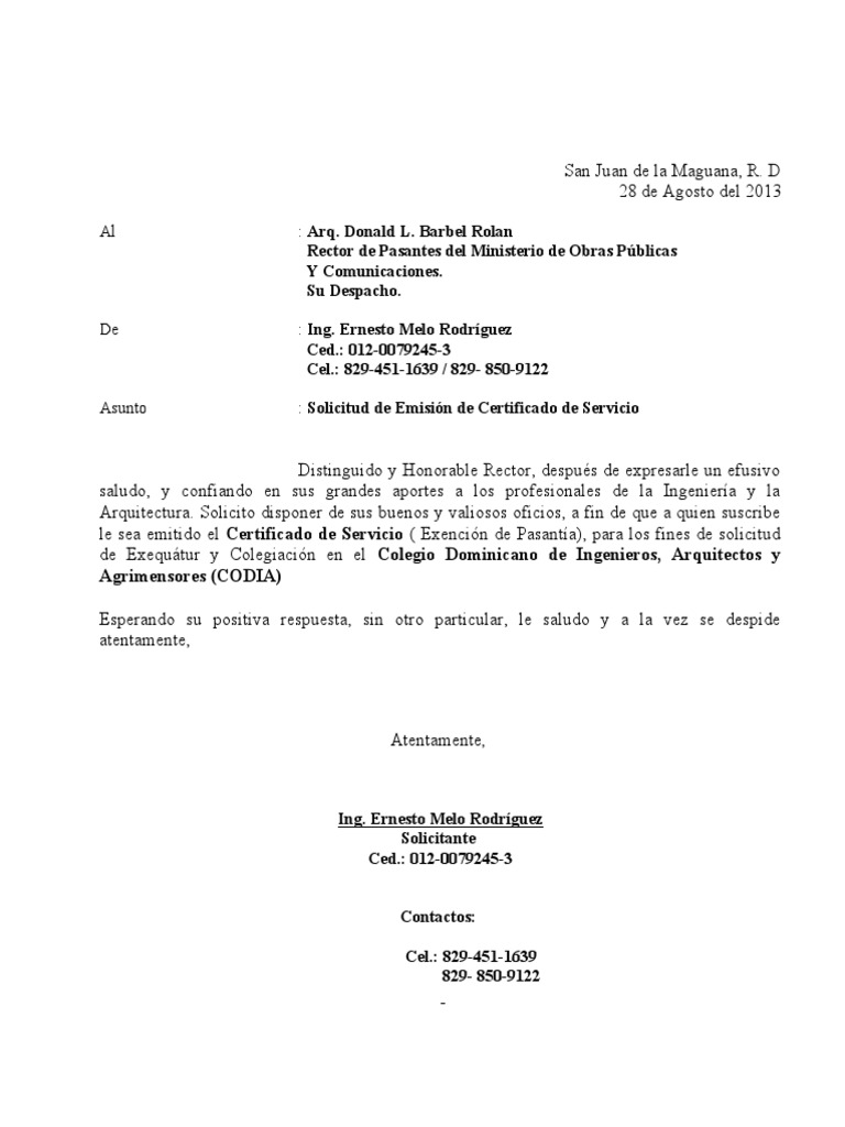 Carta a Obras Publicas