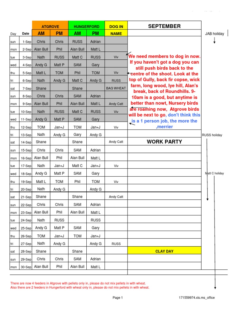 ROTA Updated 12 Sept | PDF | Nature
