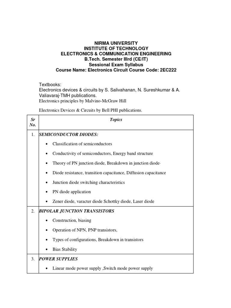 Sessional Exam Syllabus for ECE | PDF