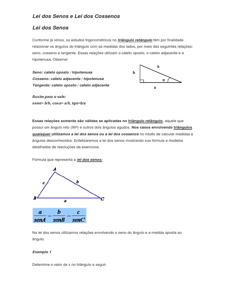 Lei Dos Senos E Cossenos Exercicios Com Gabarito