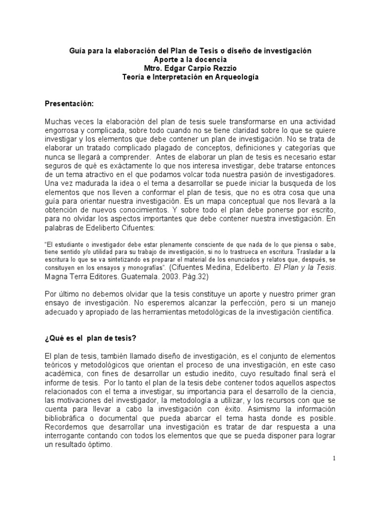 Guía para Elaborar un Plan de Tesis | PDF | Teoría de la justificación ...
