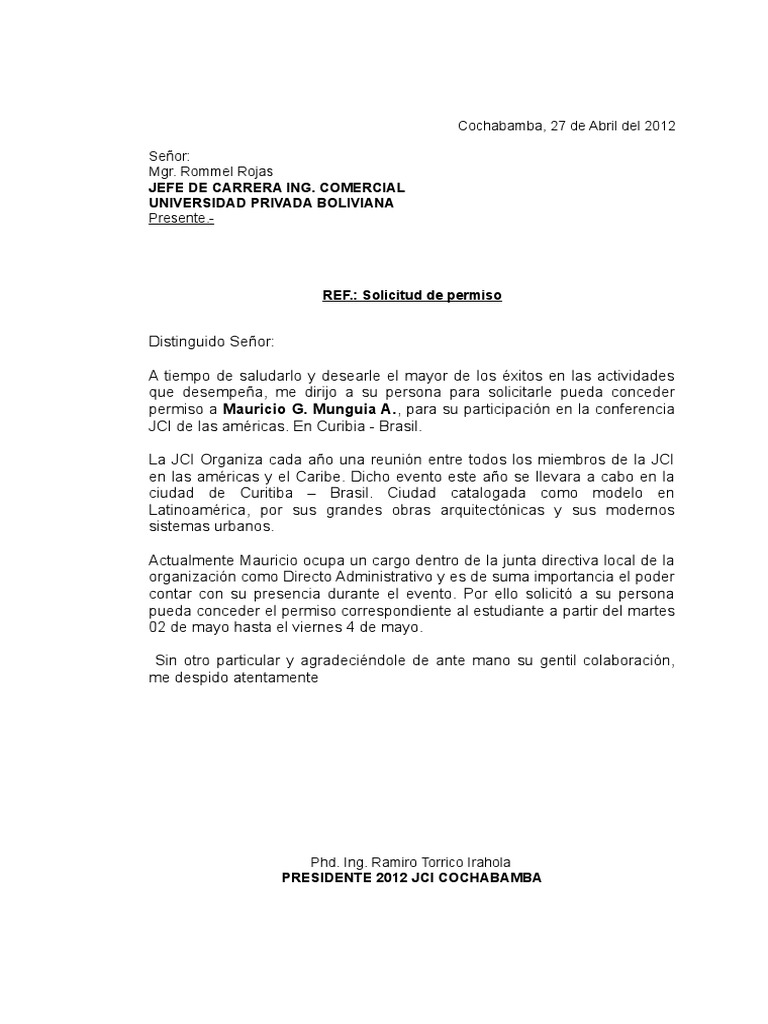 Carta de permiso laboral por viaje