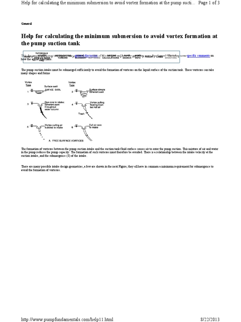 Minimum Piping Submergence PDF Vortices Pump